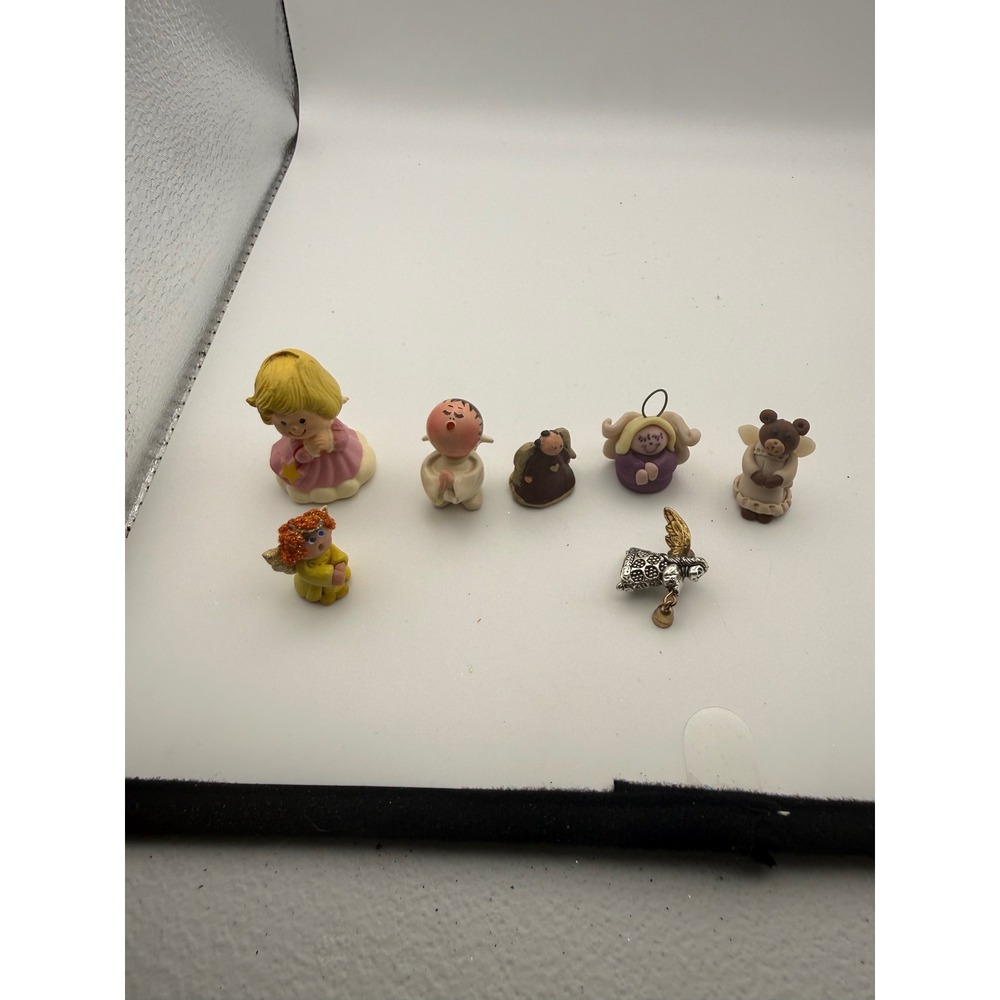 Vintage Miniature Angel Figurine Lot Polymer Clay Ceramic Metal Cherub Bear 7pc